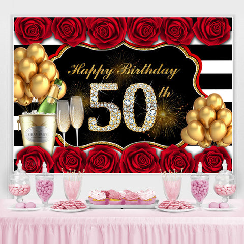 Toile de fond joyeux 50e anniversaire ballon rose et paillettes