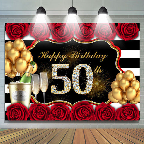 Toile de fond joyeux 50e anniversaire ballon rose et paillettes