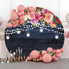 Toile de fond ronde joyeux anniversaire en bois rose et rayé