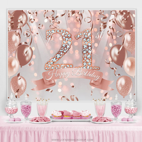 Rose Gold Balloon Joyeux 21e Anniversaire Toile de Fond Pour Fille