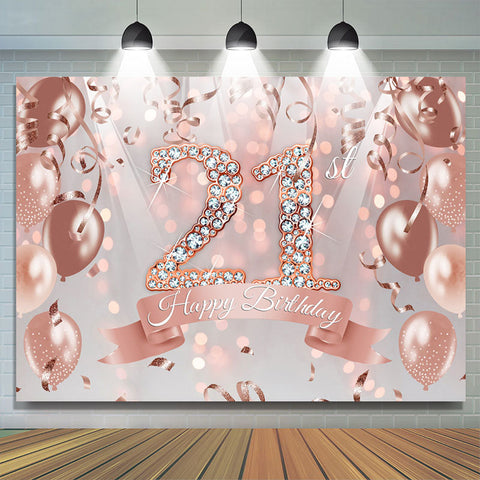 Rose Gold Balloon Joyeux 21e Anniversaire Toile de Fond Pour Fille