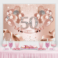 Rose Gold Balloon Ribbion Joyeux 50ème Anniversaire Toile de Fond