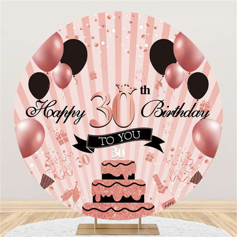 Ballons en or rose joyeux 30ème anniversaire rond toile de fond