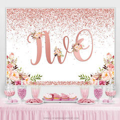 Points et fleurs en or rose Joyeux 2ème anniversaire Toile de fond