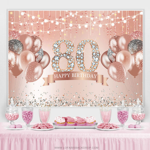 Ballon de paillettes d'or rose Joyeux 80e anniversaire Toile de fond