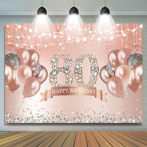 Ballon de paillettes d'or rose Joyeux 80e anniversaire Toile de fond