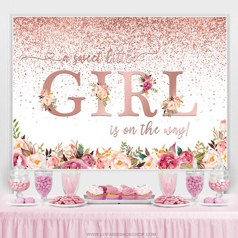 Rose Gold Sweet Girl est sur le chemin Baby Shower Backdrop