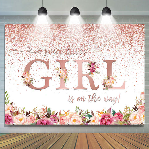 Rose Gold Sweet Girl est sur le chemin Baby Shower Backdrop