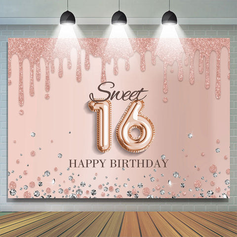 Rose Golden Sweet 16 Glitter Joyeux Anniversaire Toile de Fond