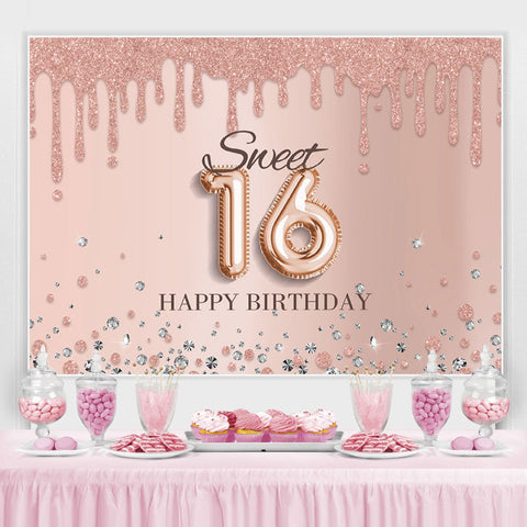 Rose Golden Sweet 16 Glitter Joyeux Anniversaire Toile de Fond