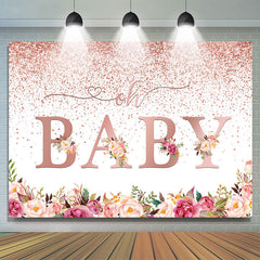Rose doré avec des fleurs toile de fond de douche de bébé mignon