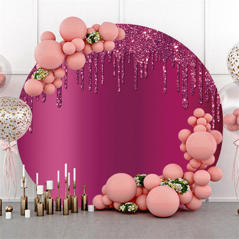 Toile de fond de décoration d'anniversaire ronde à paillettes rouges roses