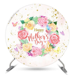 Guirlande de roses or paillettes rose rond fond de fête des mères