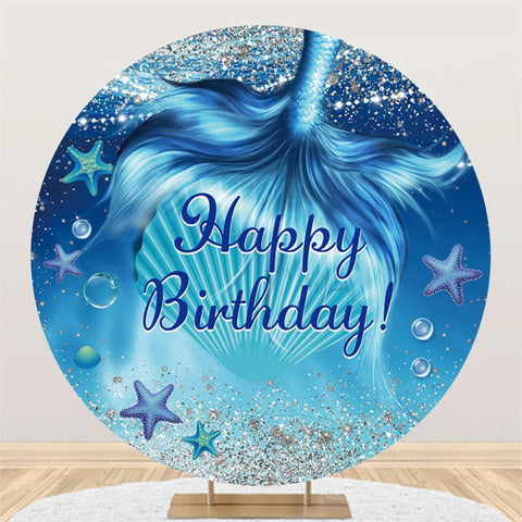 Toile de fond joyeux anniversaire queue de sirène océan bleu rond