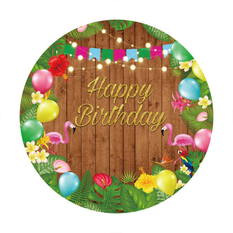 Toile De Fond Ronde En Bois Marron Et Fleur Joyeux Anniversaire