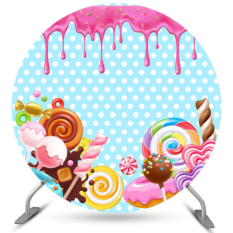Toile de fond ronde de joyeux anniversaire de thème de terre de sucrerie pour l'enfant
