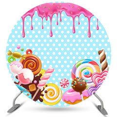 Toile de fond ronde de joyeux anniversaire de thème de terre de sucrerie pour l'enfant