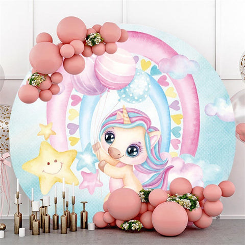 Toile de fond ronde mignonne de fête de naissance d'étoile de licorne pour la fête