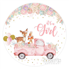 Animal floral rond sur la toile de fond de douche de bébé camion