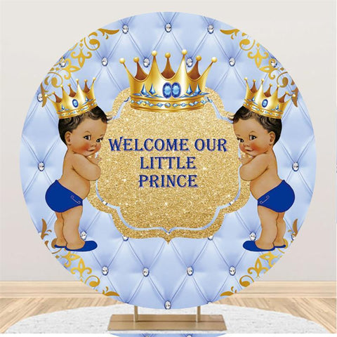 Toile de fond ronde de fête de naissance de Prince bleu Gloden à paillettes