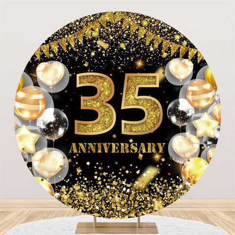 Toile de fond ronde Glitter Gold 35 anniversaire pour mariage