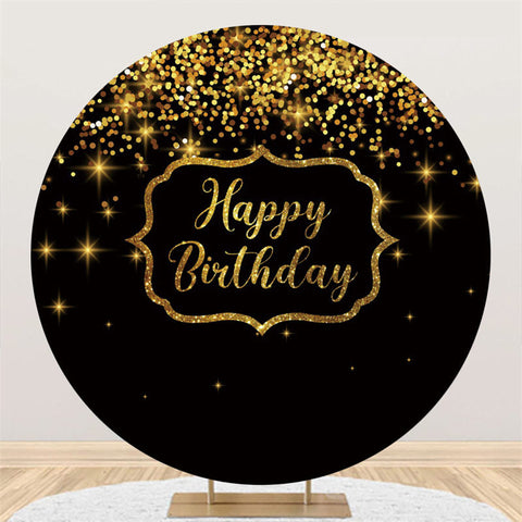 Toile de fond de joyeux anniversaire noir étoile dorée scintillante ronde