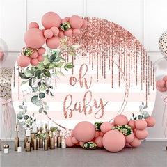Toile de fond ronde de fête de naissance à rayures roses Oh Baby