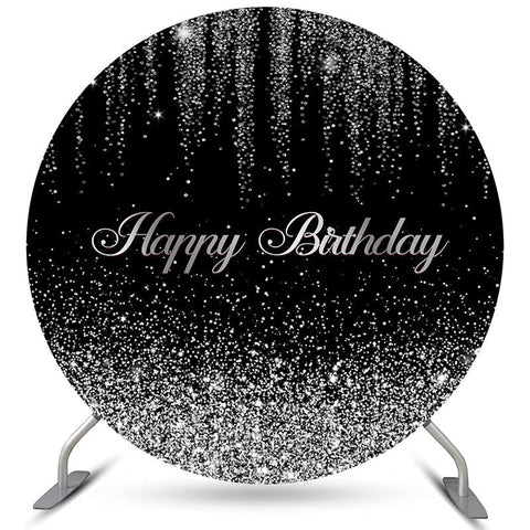 Toile de fond de joyeux anniversaire argent et noir paillettes rondes