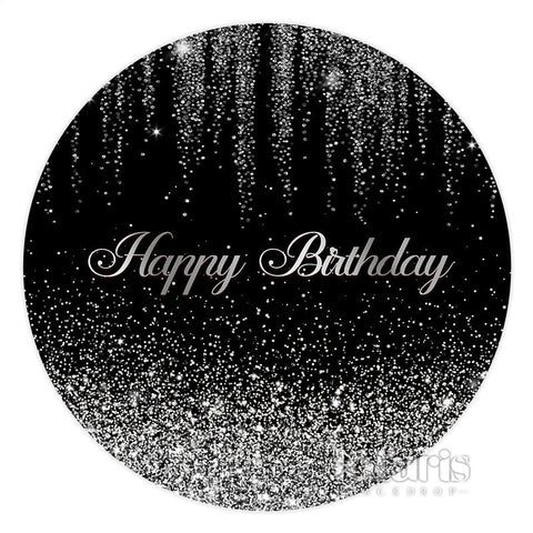 Toile de fond de joyeux anniversaire argent et noir paillettes rondes