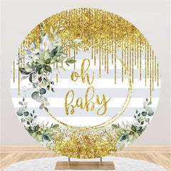 Toile de fond ronde de fête de naissance à rayures jaune Oh Baby