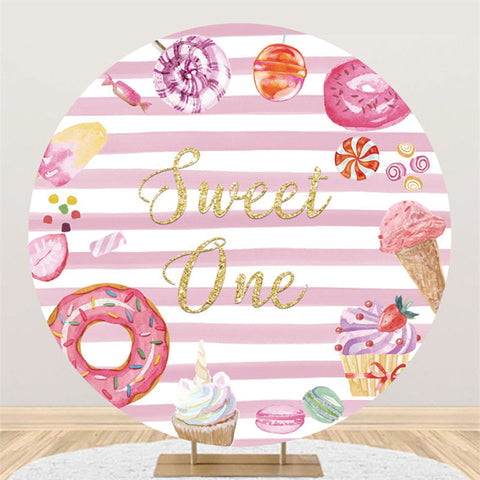 Toile de fond ronde or Sweet One Stripe joyeux anniversaire