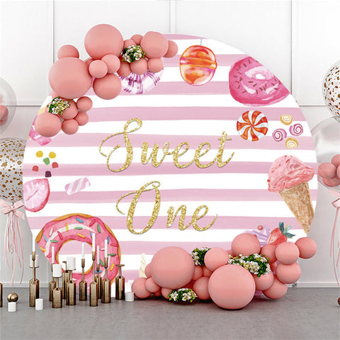 Toile de fond ronde or Sweet One Stripe joyeux anniversaire