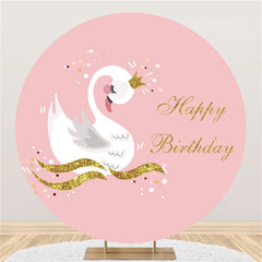 Fond de joyeux anniversaire de cygne blanc rond vague dorée