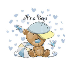 Toile de fond ronde c'est un garçon ours amour baby shower pour fête