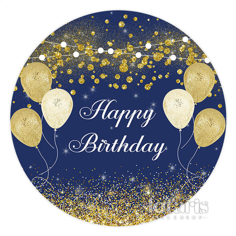 Toile de fond ronde bleu marine Ane Golden Happy Birthday