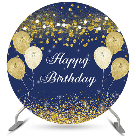 Toile de fond ronde bleu marine Ane Golden Happy Birthday