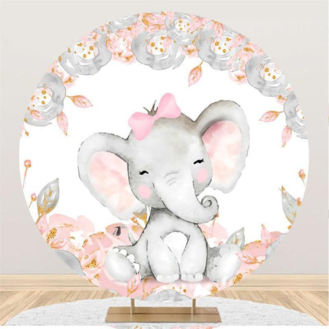 Toile De Fond Ronde De Fête De Bébé Sur Le Thème De L'Éléphant Rose Et Gris