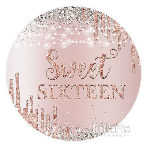 Toile de fond ronde rose Sweet 16 Happy Birthday pour fille