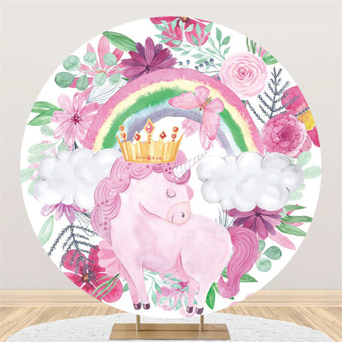 Toile de fond joyeux anniversaire papillon licorne rose ronde