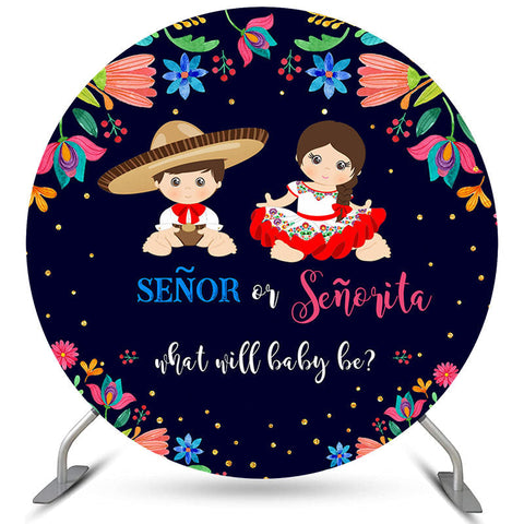 Toile de fond ronde Senor ou Senorita Gender Reveal Baby Shower