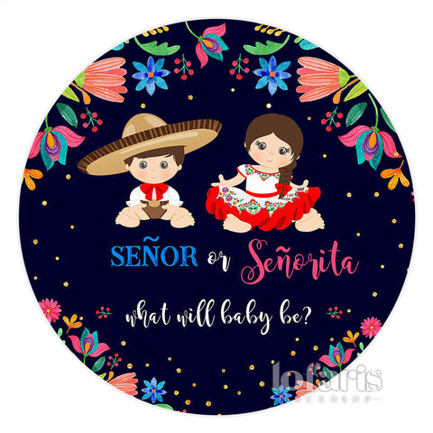 Toile de fond ronde Senor ou Senorita Gender Reveal Baby Shower