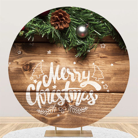 Toile de fond ronde en bois rayé de pomme de pin Joyeux noël