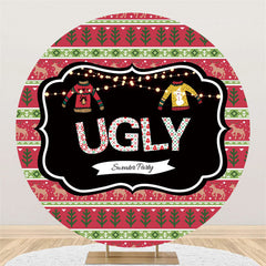 Toile de fond de joyeux anniversaire autour du thème du chandail rouge moche rond