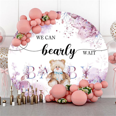 Round We Can Bearly Wait Purple Flower Baby Shower Toile de fond