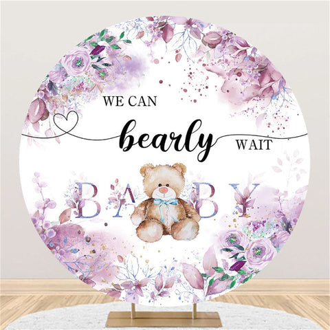 Round We Can Bearly Wait Purple Flower Baby Shower Toile de fond