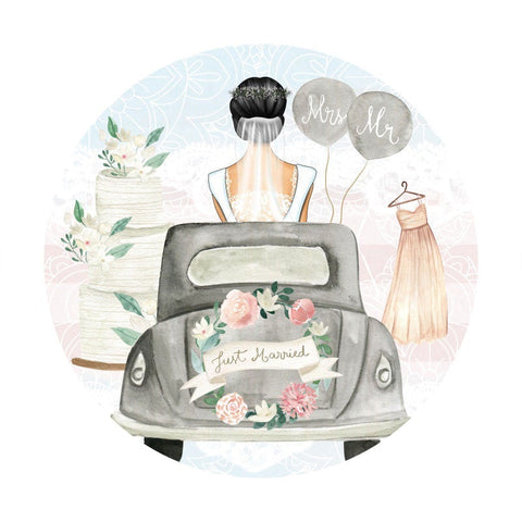 Toile de fond de fête florale de voiture de mariage ronde pour le mariage