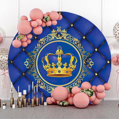 Fond rond d'anniversaire de fille de couronne d'or bleu royal