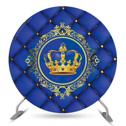 Fond rond d'anniversaire de fille de couronne d'or bleu royal