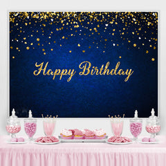 Toile de fond de joyeux anniversaire de Bokeh de paillettes d'or bleu royal