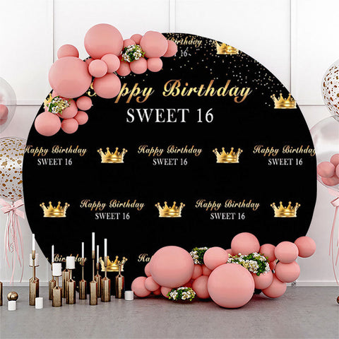 Toile de fond ronde Royal Golden Black Sweet 16 anniversaire